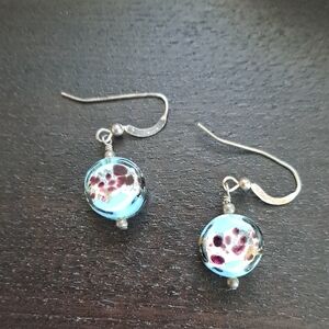 Blue and Silver Glass Earrings